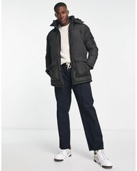 French Connection - Parka negra acolchada con capucha desmontable - Lyst