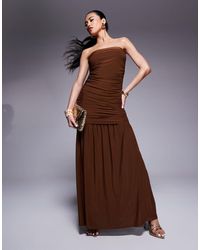 ASOS - Ruched Bandeau Maxi Dress With Dropped Waist - Lyst