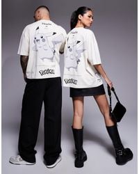 ASOS - T-shirt unisexe oversize coupe carrée avec imprimés et broderie pokémon pikachu - beige - Lyst