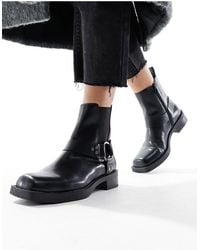 Pull&Bear - Square Toe Buckle Detail Flat Boots - Lyst