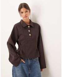 ASOS - Top A Maniche Lunghe Color Cioccolato Con Cuciture A Corsetto E Dettaglio - Lyst