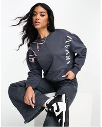 Armani Exchange - Sweatshirt Met Gestikte Vlakken En Verspreide Logo's - Lyst