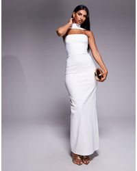 Vesper - Bengaline Bandeau Choker Detail Back Trim Maxi Dress - Lyst