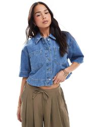 ONLY - Recht Cropped Denim Overhemd - Lyst