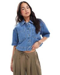 ONLY - Recht Cropped Denim Overhemd - Lyst