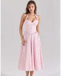 House Of Cb - Georgie Stretch Cotton Halter Neck Midi Dress - Lyst