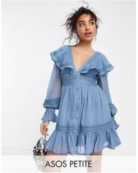 ASOS Asos Tulle Ruffle Mini Dress in Blue | Lyst