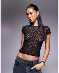 ASOS - Lace Short Sleeve Semi Sheer Baby Tee - Lyst