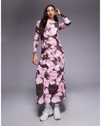 ASOS - – langärmliges midikleid aus netzstoff mit abstraktem monochrom-print und nahtdetails - Lyst