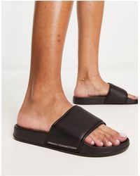 French Connection - Sliders da piscina nere/bianche - Lyst