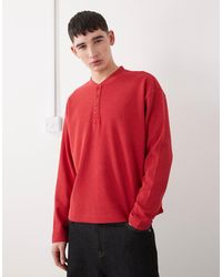 Collusion - Washed Heavyweight Pique Long Sleeve Boxy Oversized Henley - Lyst