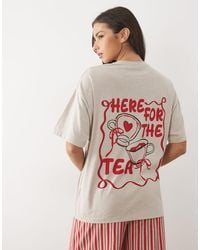 ASOS - Oversized Tee And Wide Leg Pyjama Set With Tea Graphic - Lyst