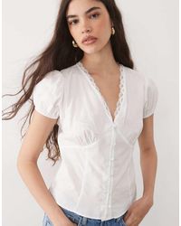 Miss Selfridge - V-Neck Lace Detail Fitted Shirt - Lyst