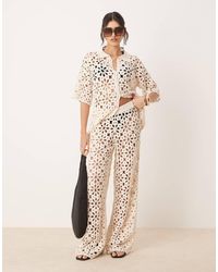 ASOS - Pantalones De Pernera Ancha De Punto De Croché De (Parte De Un Conjunto)-Neutro - Lyst