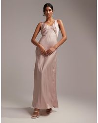 ASOS - Bridesmaid Satin Ruched Bodice Maxi Dress With Tie Back And Button Back Detail - Lyst