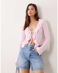 Miss Selfridge - Frill Knitted Tie Front Cardigan - Lyst