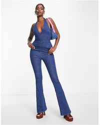 ASOS Denim Power Stretch Halter Neck Jumpsuit - Blue