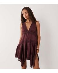 Miss Selfridge - Boho Satin Lace Insert Hanky Hem Mini Dress - Lyst