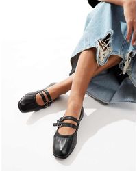 Free People - Bailarinas Negras Con Detalle De Tiras De Cuero De - Lyst