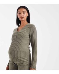 Mama.licious - Mamalicious Maternity Super Soft Rib Knited Nursing Friendly Henley Top Co-ord - Lyst