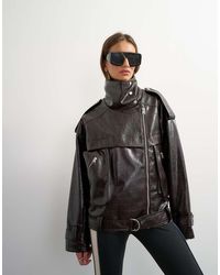 TOPSHOP - Faux Croc Leren Opstaande Biker Met Omslag - Lyst