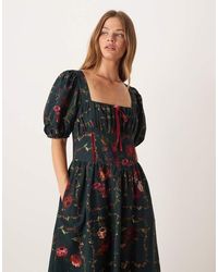Hope & Ivy - Puff Sleeve Corset Detail Midaxi Dress - Lyst
