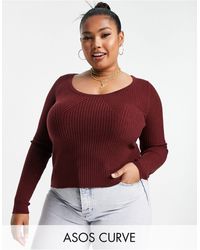 ASOS - Asos Design Curve Knitted Top With Scoop Neck With Rib Bust Detail - Lyst