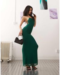 Princess Polly - Maxi Jurk Met Open Achterkant, Halternek, Bandjes Met Riempjes En Siersteentjes En Mesh - Lyst
