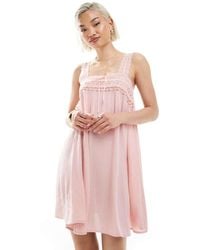 Miss Selfridge - Lace Trim Cheese Cloth Mini Dress - Lyst
