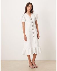 Sister Jane - Carnival Exclusive Bridal Puff Sleeve Heart Button Up Midi Dress - Lyst