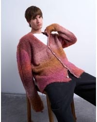 TOPMAN - Fluffy Knitted Crew Cardigan - Lyst