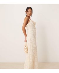 Vila - Vestido Largo Color Crema De Tirantes Con Cuello Desbocado De Tejido Texturizado De -Blanco - Lyst