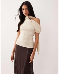 ASOS - Textured Scarf Neck Fallen Shoulder Top - Lyst