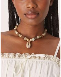 ASOS - Beaded Necklace With Faux Shell Pendant Detail - Lyst