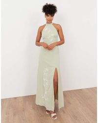 Maya - Embroidered Halter Neck Keyhole Back Maxi Dress - Lyst