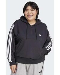 adidas Originals - Essentials 3-Stripes French Terry Quarter-Zip Hoodie (Plus Size) - Lyst