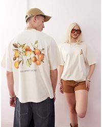 Reclaimed (vintage) - Camiseta Corta Color Crudo De Corte Cuadrado Con Estampado De Fruta En La Espalda De -Blanco - Lyst