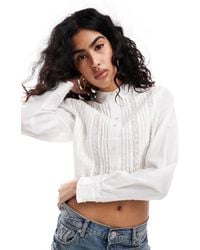 Miss Selfridge - Cotton Lace Trim Detail Cropped Shirt - Lyst