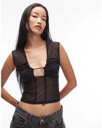 ASOS - Sheer Mesh Panel Detail Plunge Top - Lyst