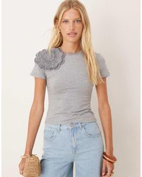 Mango - T-shirt With Crochet Flower - Lyst