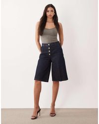 ASOS - Wide Leg Denim Bermuda Short With Gold Button - Lyst