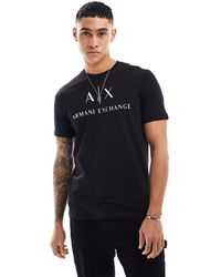 Armani Exchange - T-shirt slim fit nera con logo sul petto - Lyst