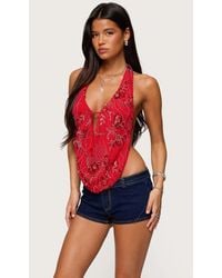 Edikted - Beaded Chiffon Backless Cowl Neck Top - Lyst