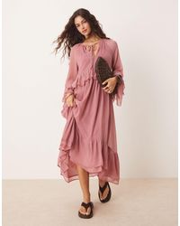 New Look - Ruffle Hem Chiffon Long Sleeve Maxi Dress - Lyst