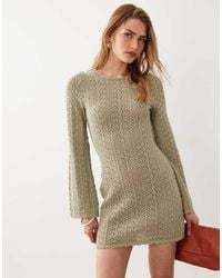 Mango - Crochet Knit Long Sleeve Mini Dress With Open Back Detail - Lyst