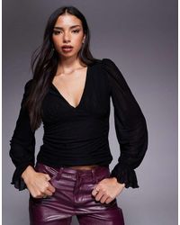 ASOS - Semi Sheer Long Sleeve V-neck Top - Lyst