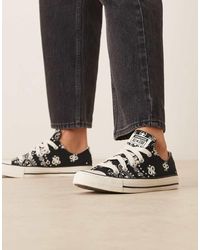 Converse - Zapatillas De Deporte Negras Con Detalles Blancos Estilo Cachemir Chuck Taylor All Star Ox De - Lyst