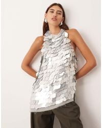 ARRANGE - Embellished Shard Sequin Longline Halter Neck Top - Lyst