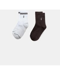 Stradivarius - Set Van 2 Paar Gestreepte En Geborduurde Sokken - Lyst