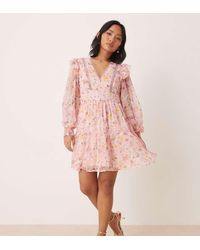 Vila - Ladder Lace Frill Detail Mini Dress - Lyst
